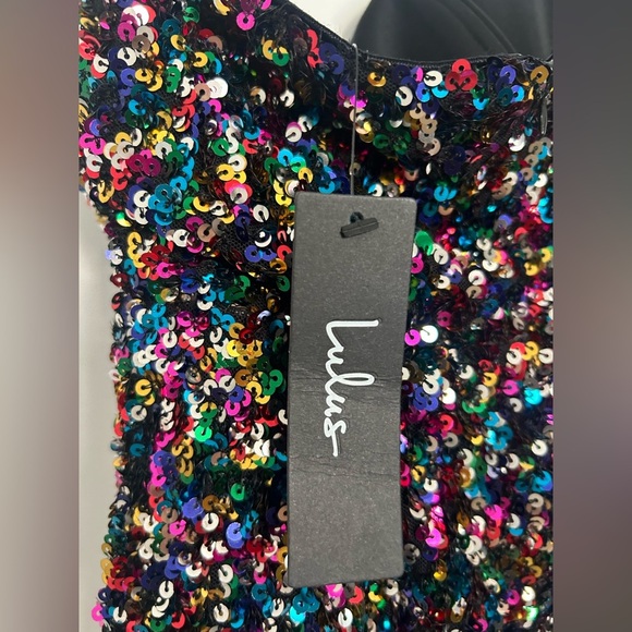 Lulu’s All that Dazzle Silver Multi Sequin Strapless Mini Dress size small NWT - Picture 9 of 15